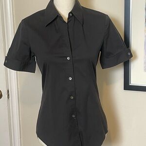 Theory Black Short Sleeves w/ Buttons and Button Down Stretch Shirt Size Small